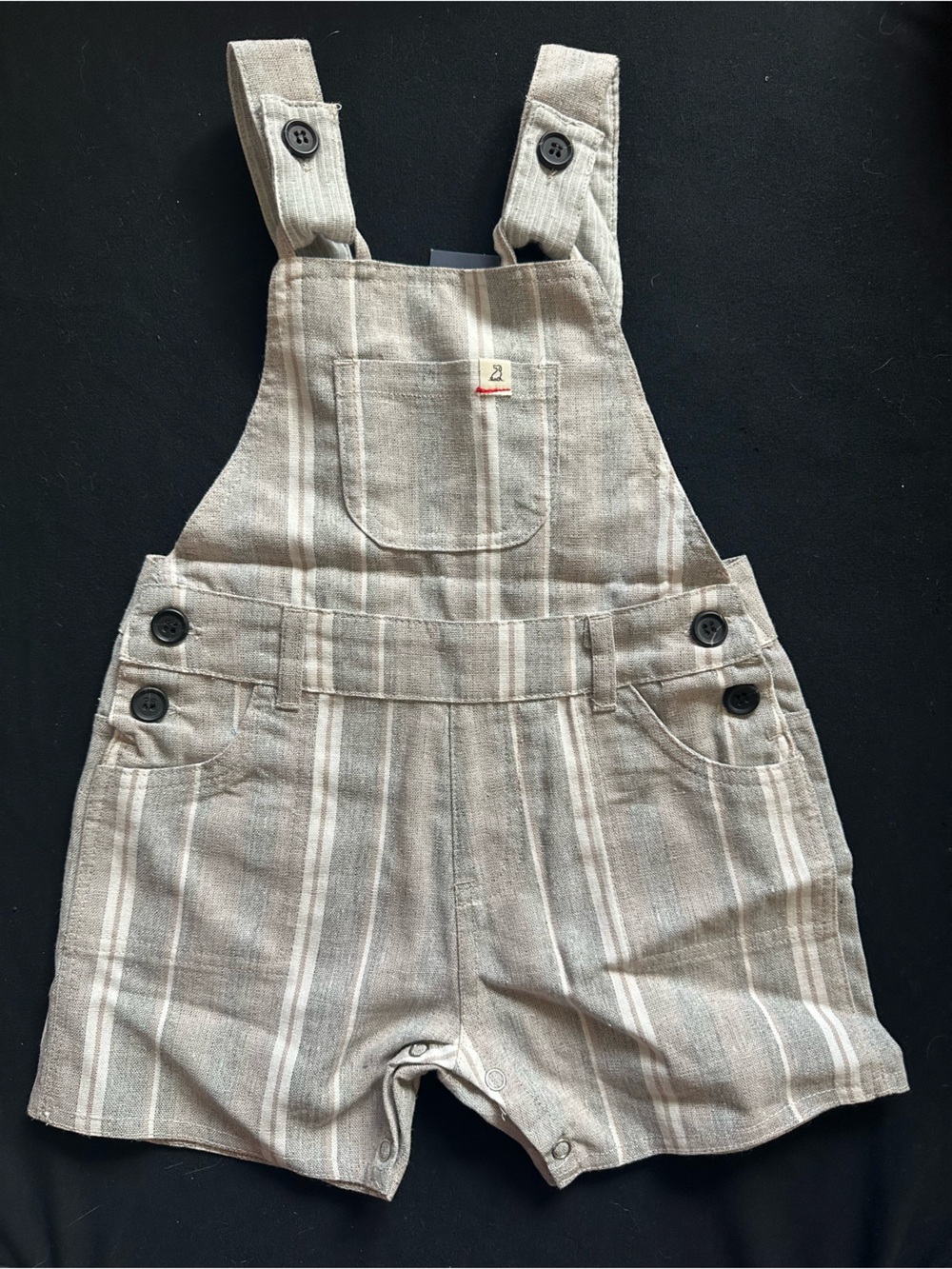 Henry & Me Toddler Striped Cotton Blend Short Overalls Beige Gray White woven